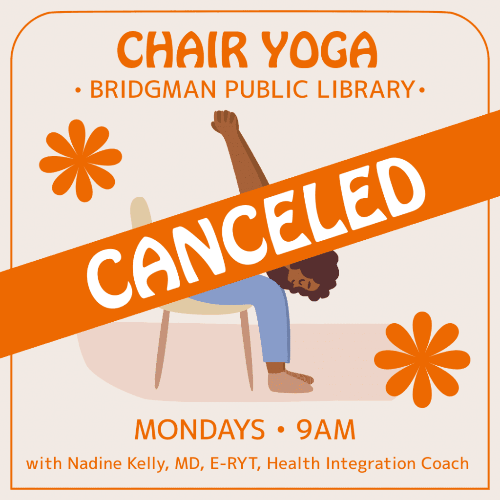 Chair Yoga class, normally on Mondays at 9am is canceled this week.