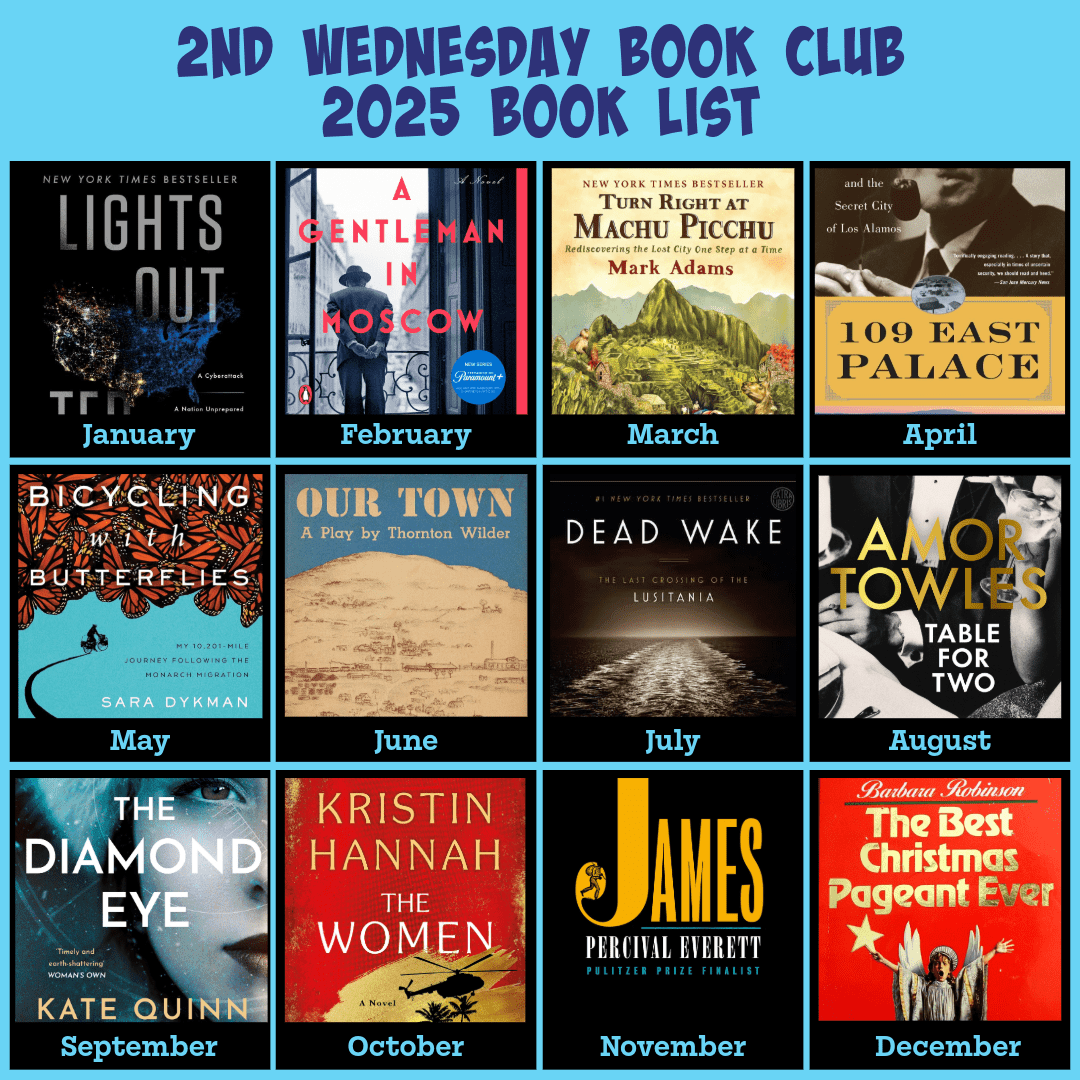 2025 book choices for the 2nd Wednesday Book Club