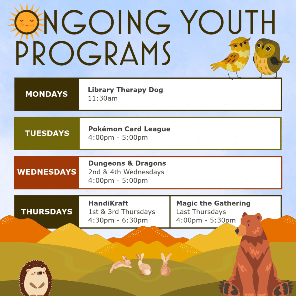 List of ongoing youth programs. find all this info on our program calendar.