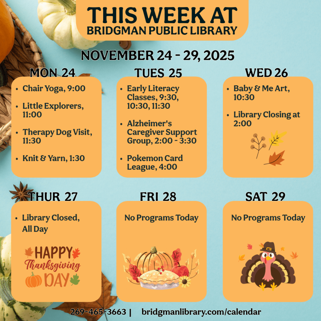 Programs for November 24-29. Click to see our program calendar for more information.