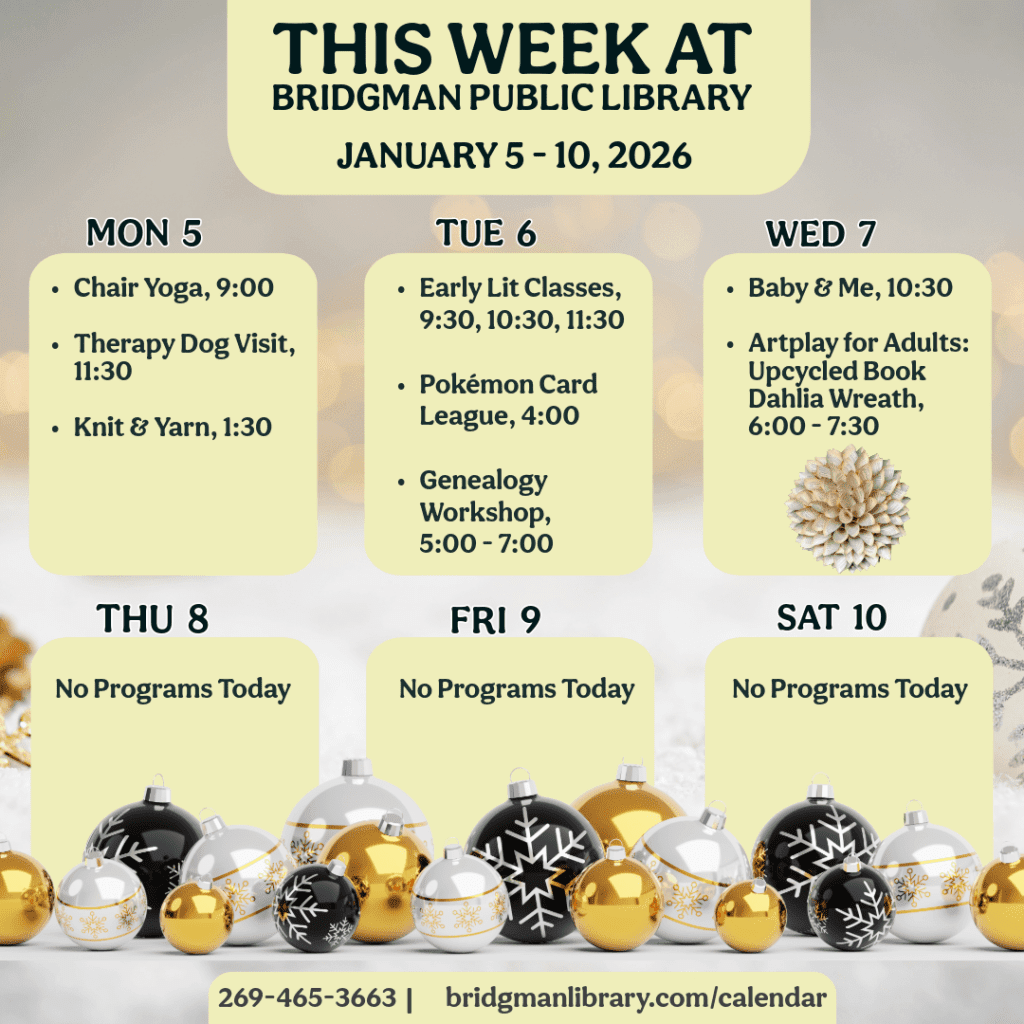 Programs for December January 5-10. Click to see our program calendar for more information.