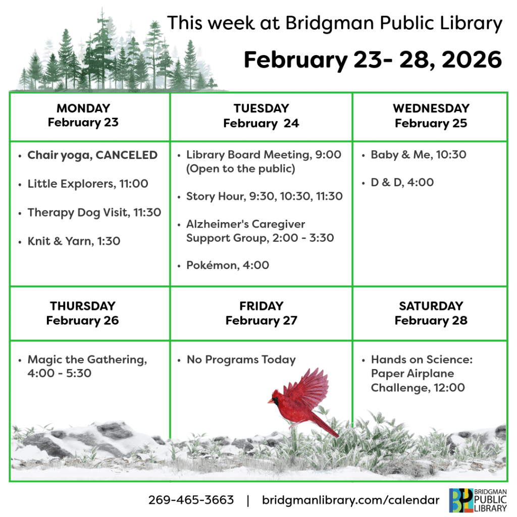 Programs for December February 23 - 28. Click to see our program calendar for more information.