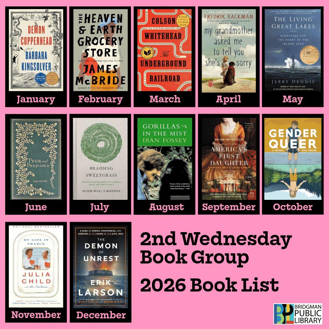 2026 book choices for the 2nd Wednesday Book Club. See below for a list in pdf.