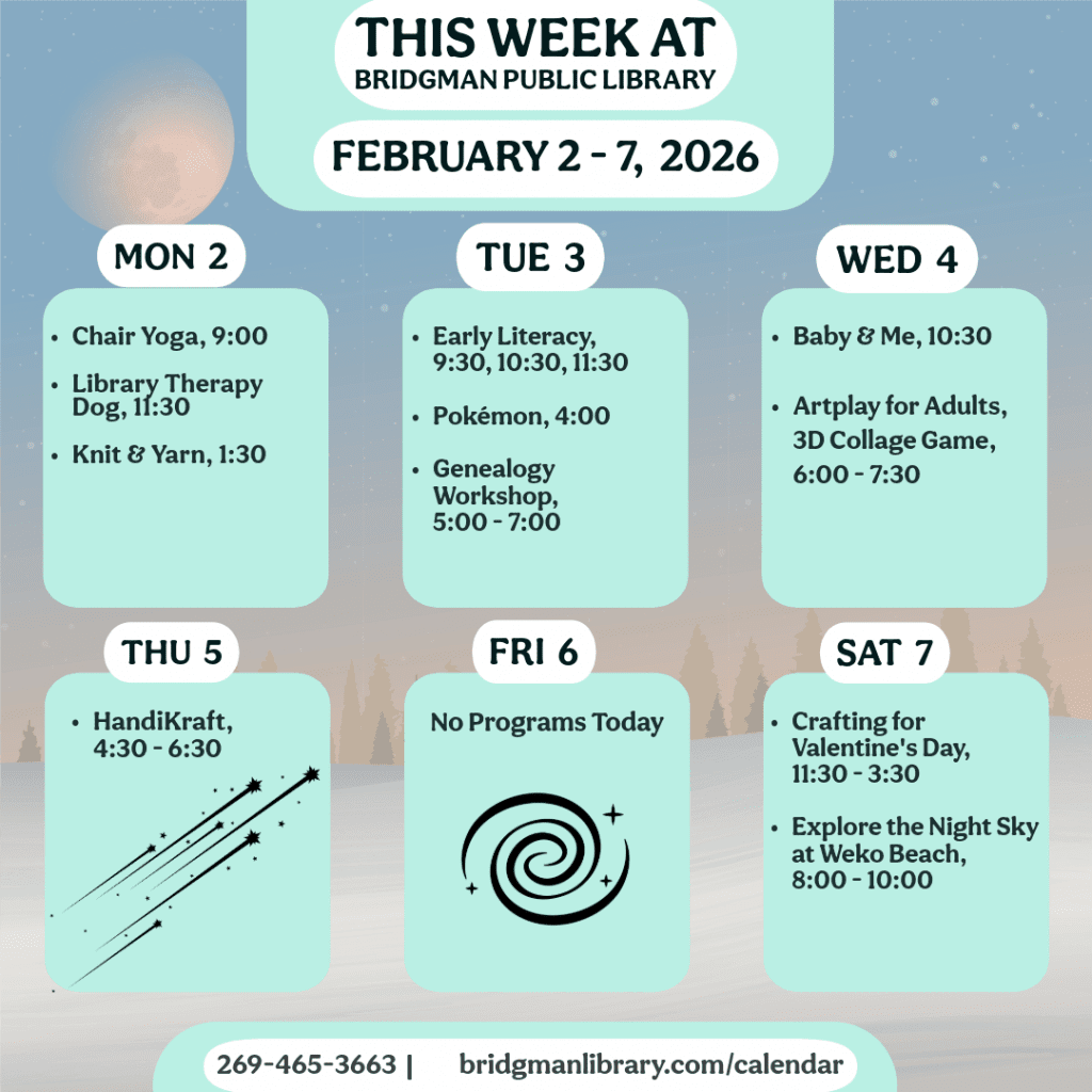 Programs for December February 2 - 7. Click to see our program calendar for more information.
