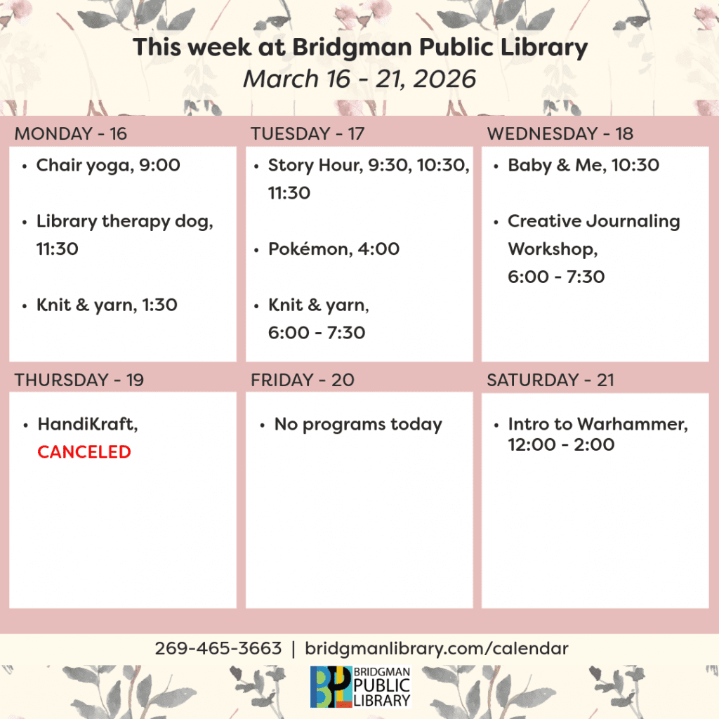 Programs for December March 16 - 21. Click to see our program calendar for more information.