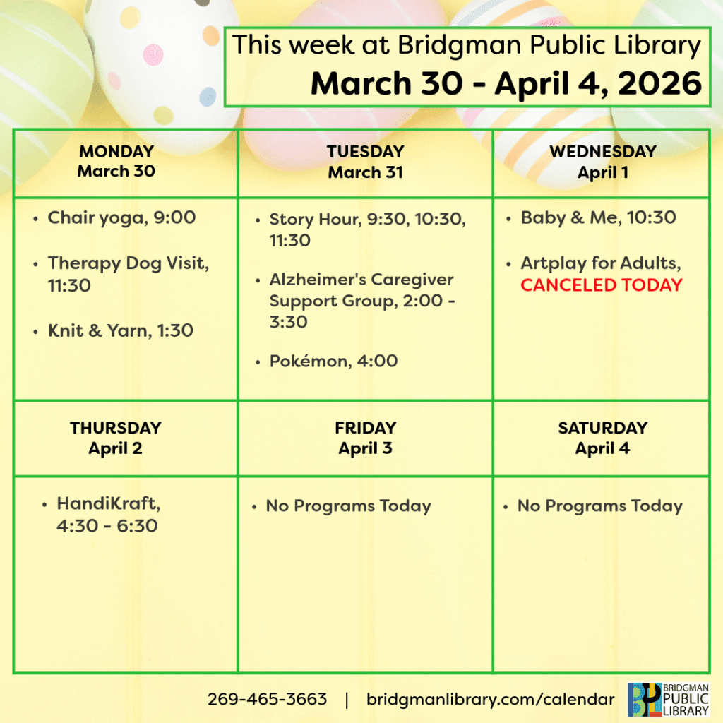 Programs for December March 30 - April 4. Click to see our program calendar for more information.