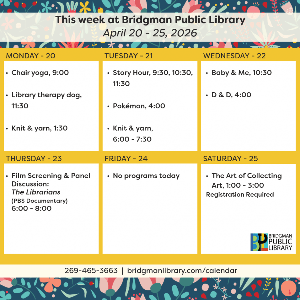 Programs for December April 20 - April 25. Click to see our program calendar for more information.