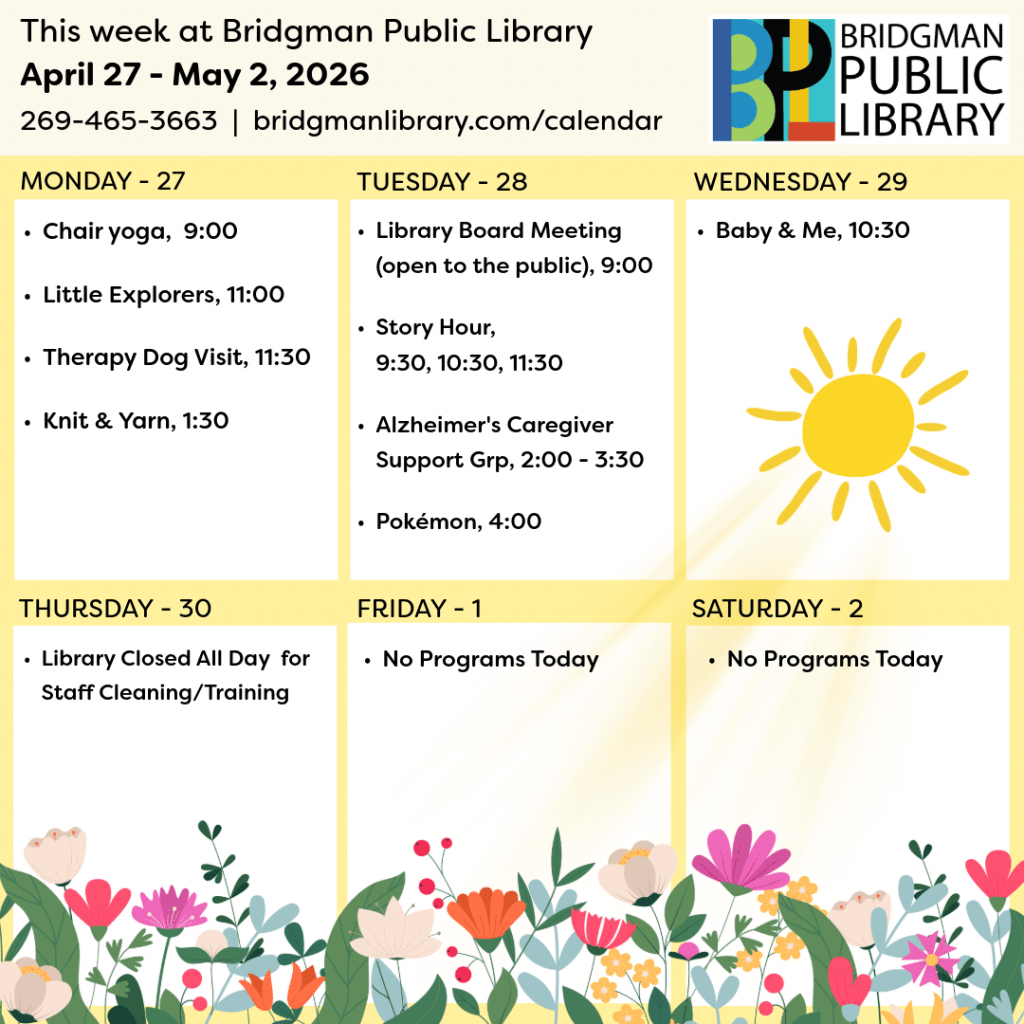 Programs for December April 27 - May 2. Click to see our program calendar for more information.