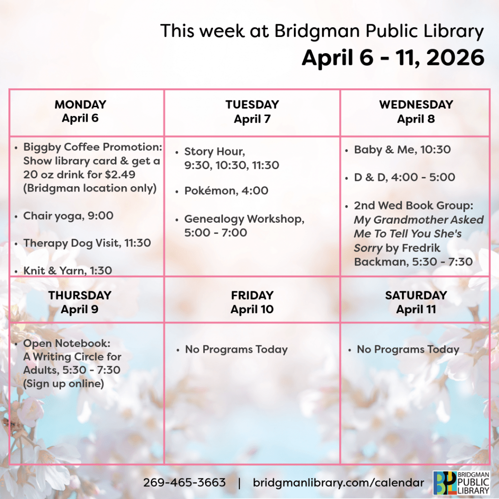 Programs for December April 6 - April 11. Click to see our program calendar for more information.