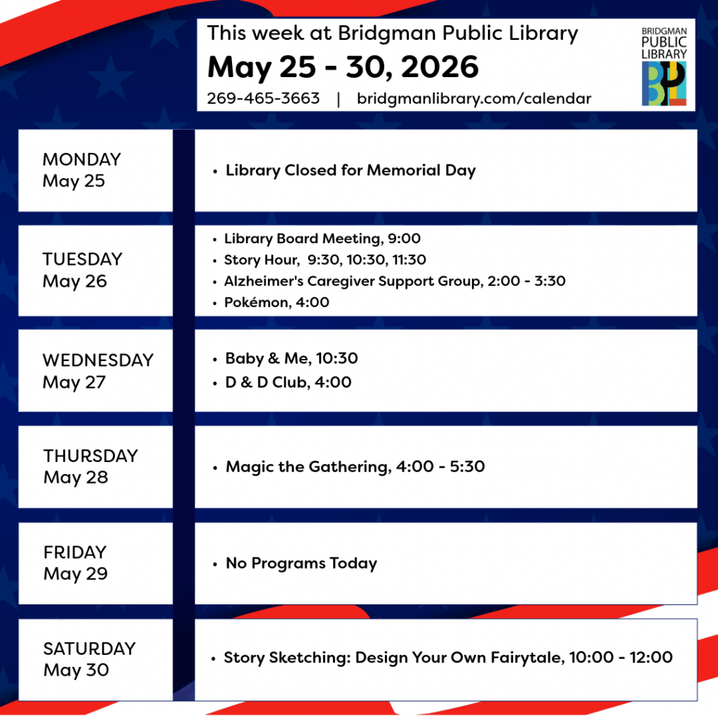 Programs for December May 25 - May 30. Click to see our program calendar for more information.
