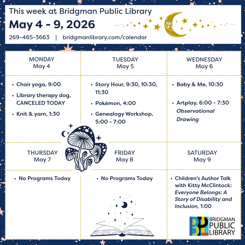 Programs for December May 4 - May 9. Click to see our program calendar for more information.