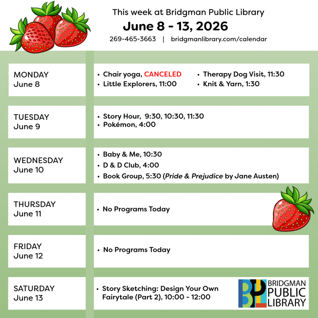 Programs for June 8 - June 15. Click to see our program calendar for more information.