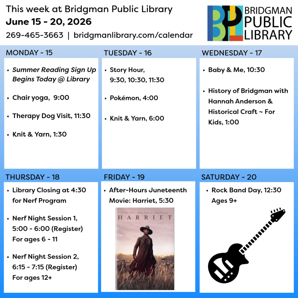 Programs for June 15 - June 20. Click to see our program calendar for more information.