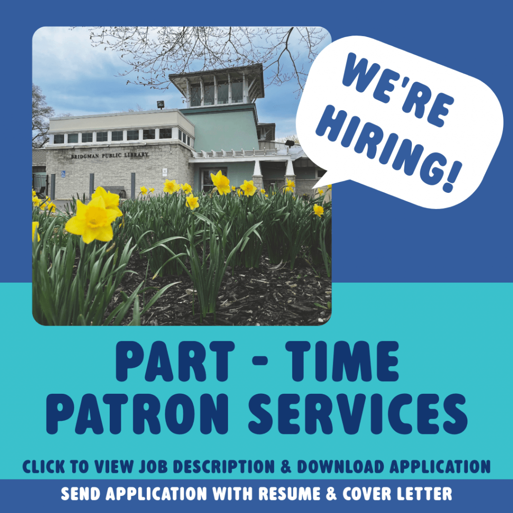 We're hiring a part-time patron services clerk. Click to download job description & application. Send with resume and cover letter.