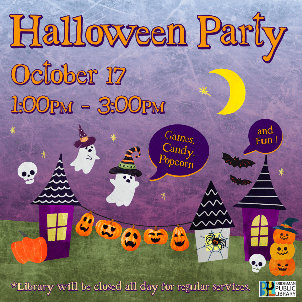 Join us for the Halloween Party on October 17 from 1-3pm. Costumes encouraged! Click to learn more.